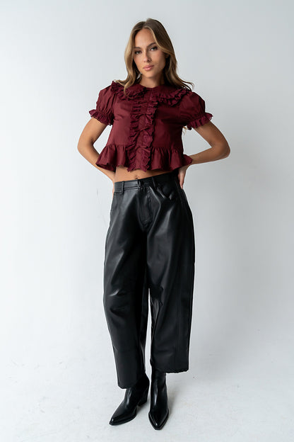 Chrissy Lace Trim Blouse in Burgundy - FINAL SALE