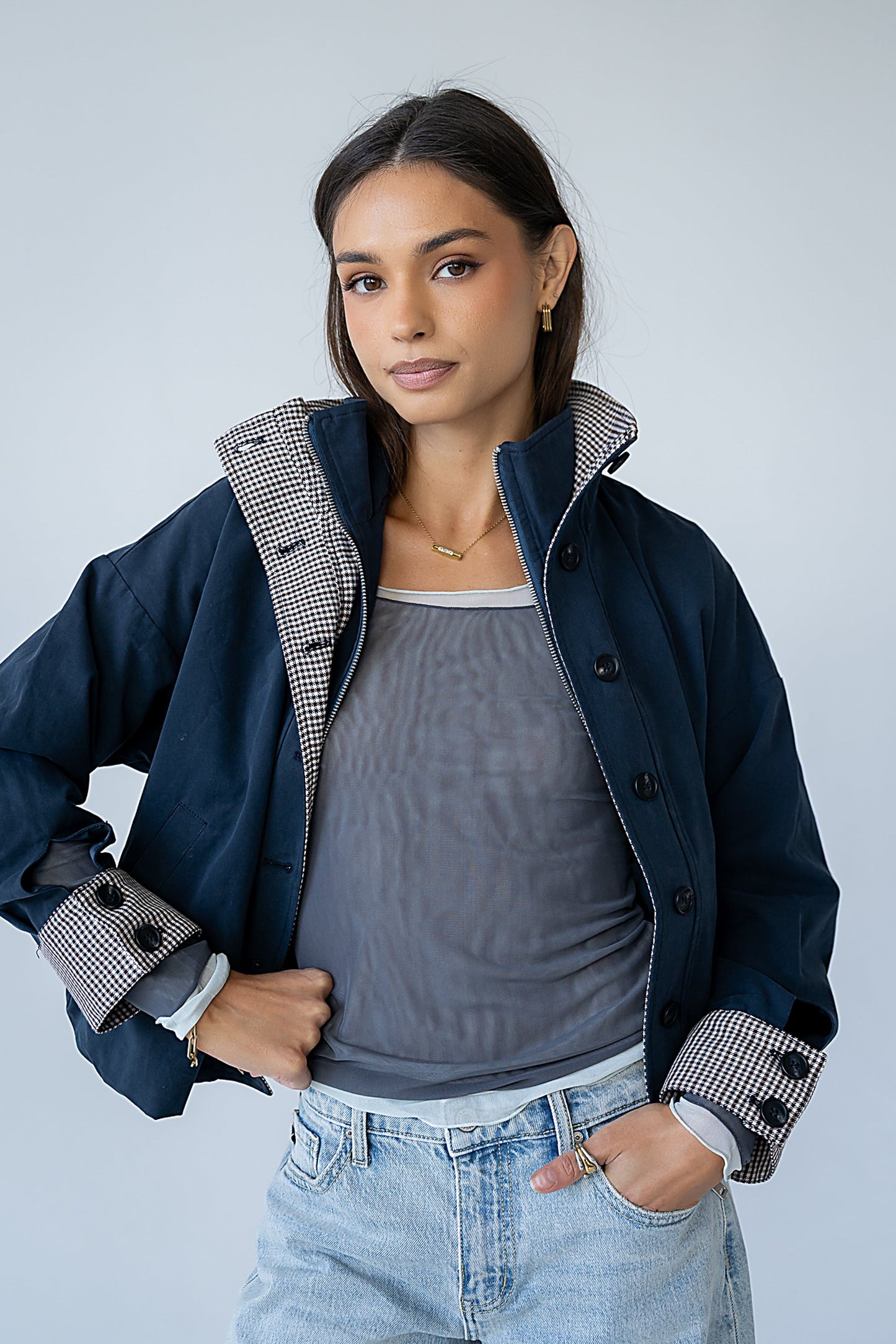 Colette Oversized Trench Jacket in Navy