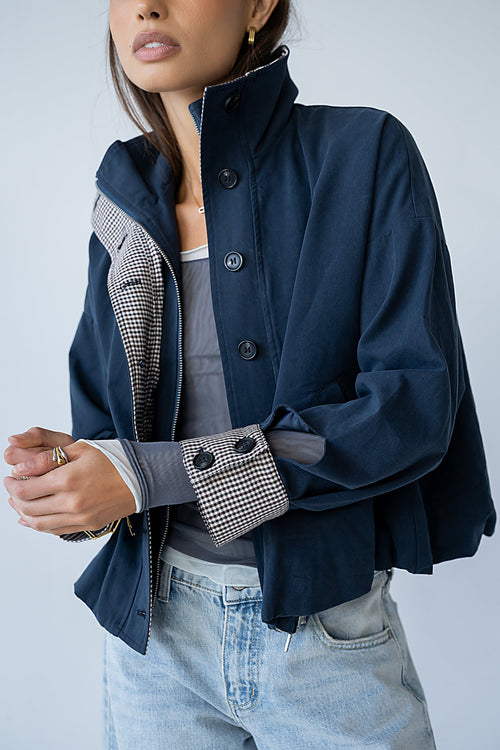 Colette Oversized Trench Jacket in Navy