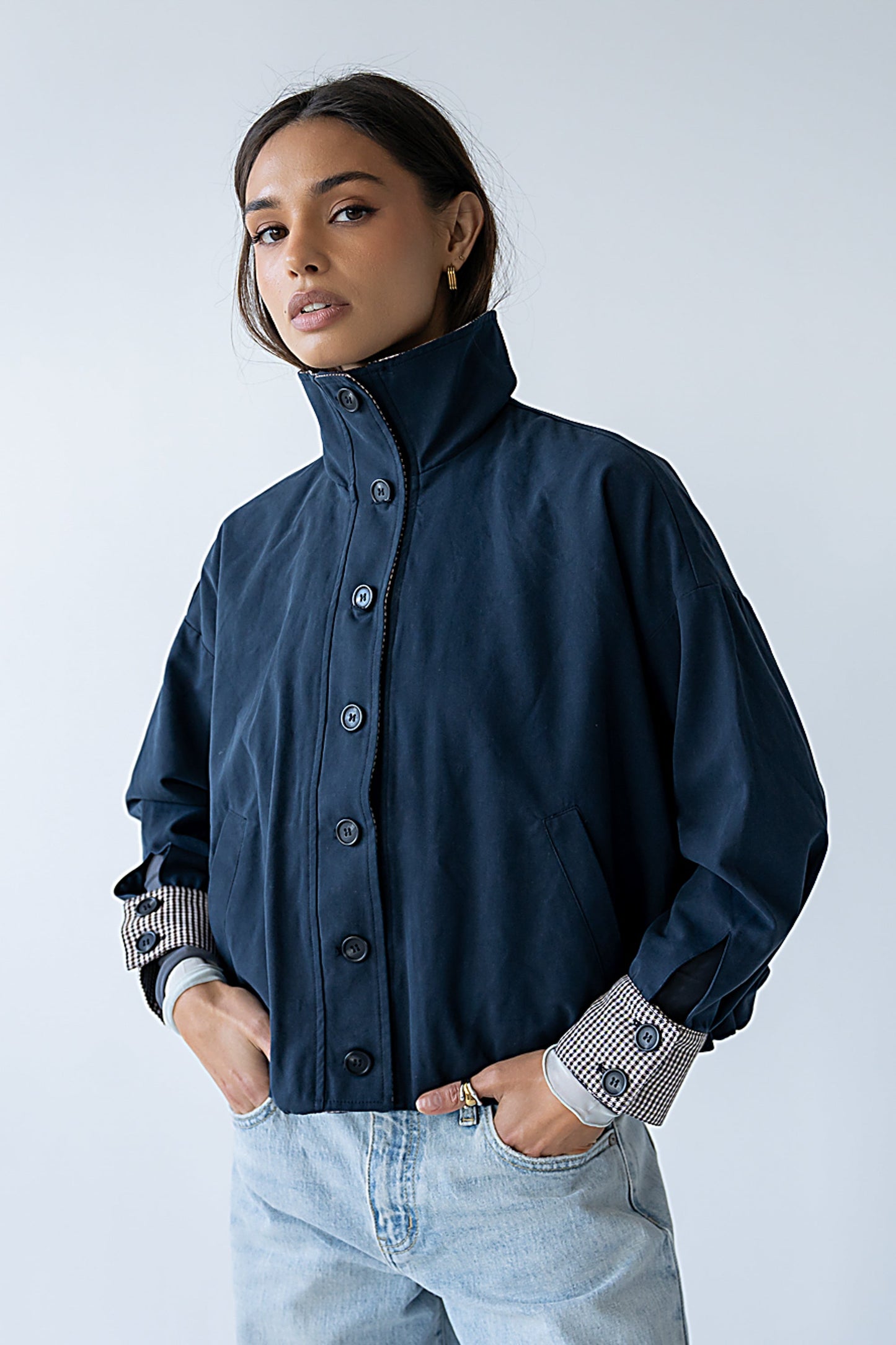 Colette Oversized Trench Jacket in Navy