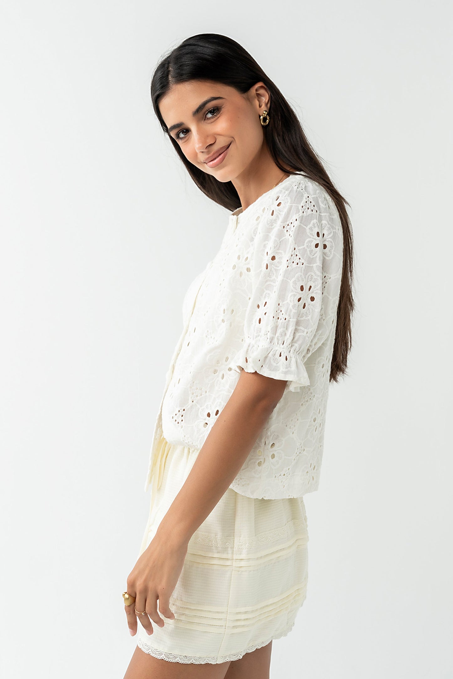 Cassidy Embroidered Button Up in Ivory