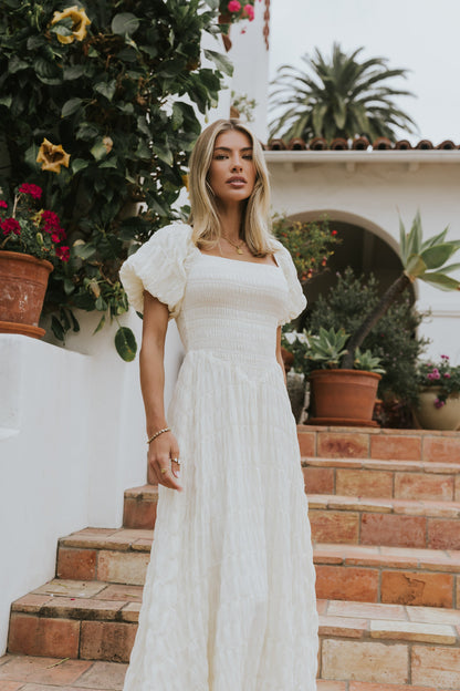 Beckie Smocked Maxi Dress in Off White