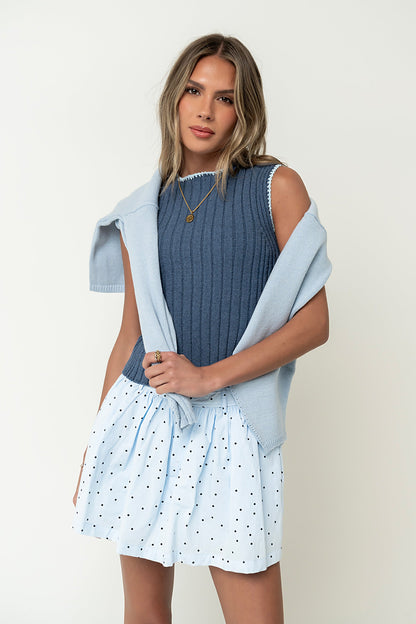 Gentry Contrast Ribbed Tank in Blue