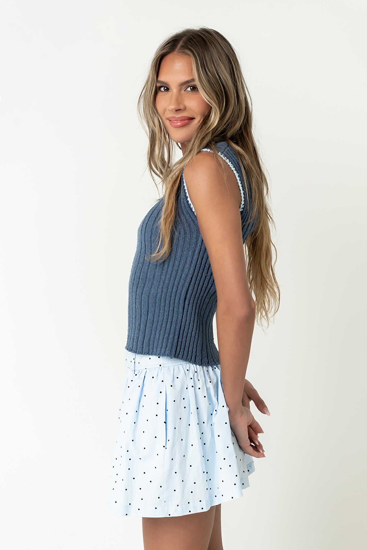 Gentry Contrast Ribbed Tank in Blue