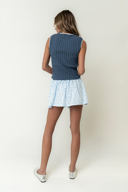 Gentry Contrast Ribbed Tank in Blue