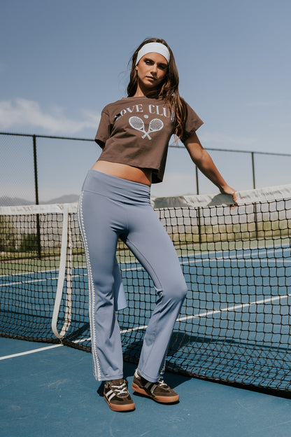 Hailey Stitched Flare Leggings in Blue