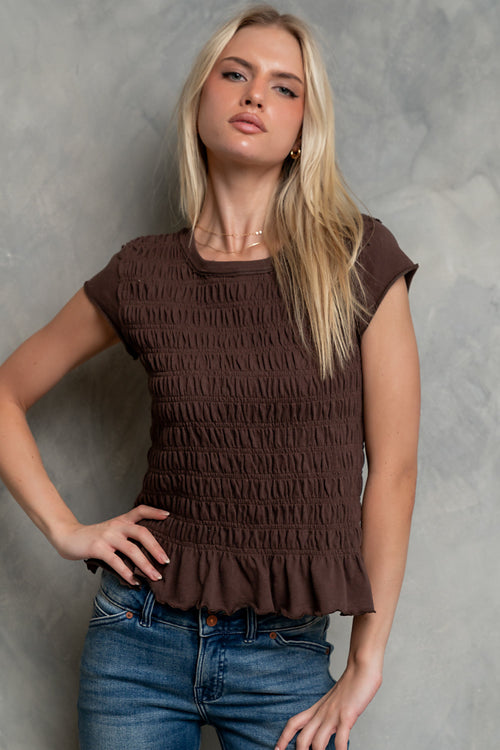 Boston Smocked Top in Brown