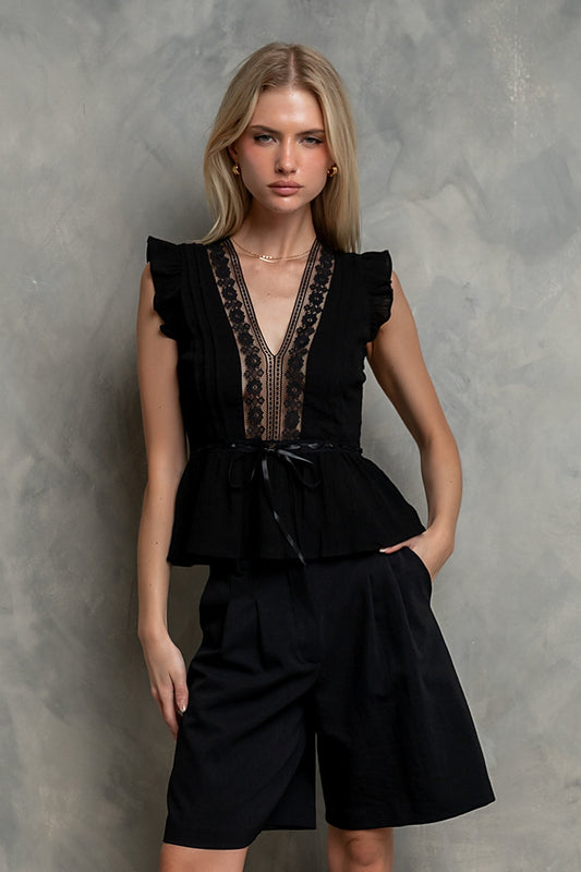 Halsey Peplum Top in Black