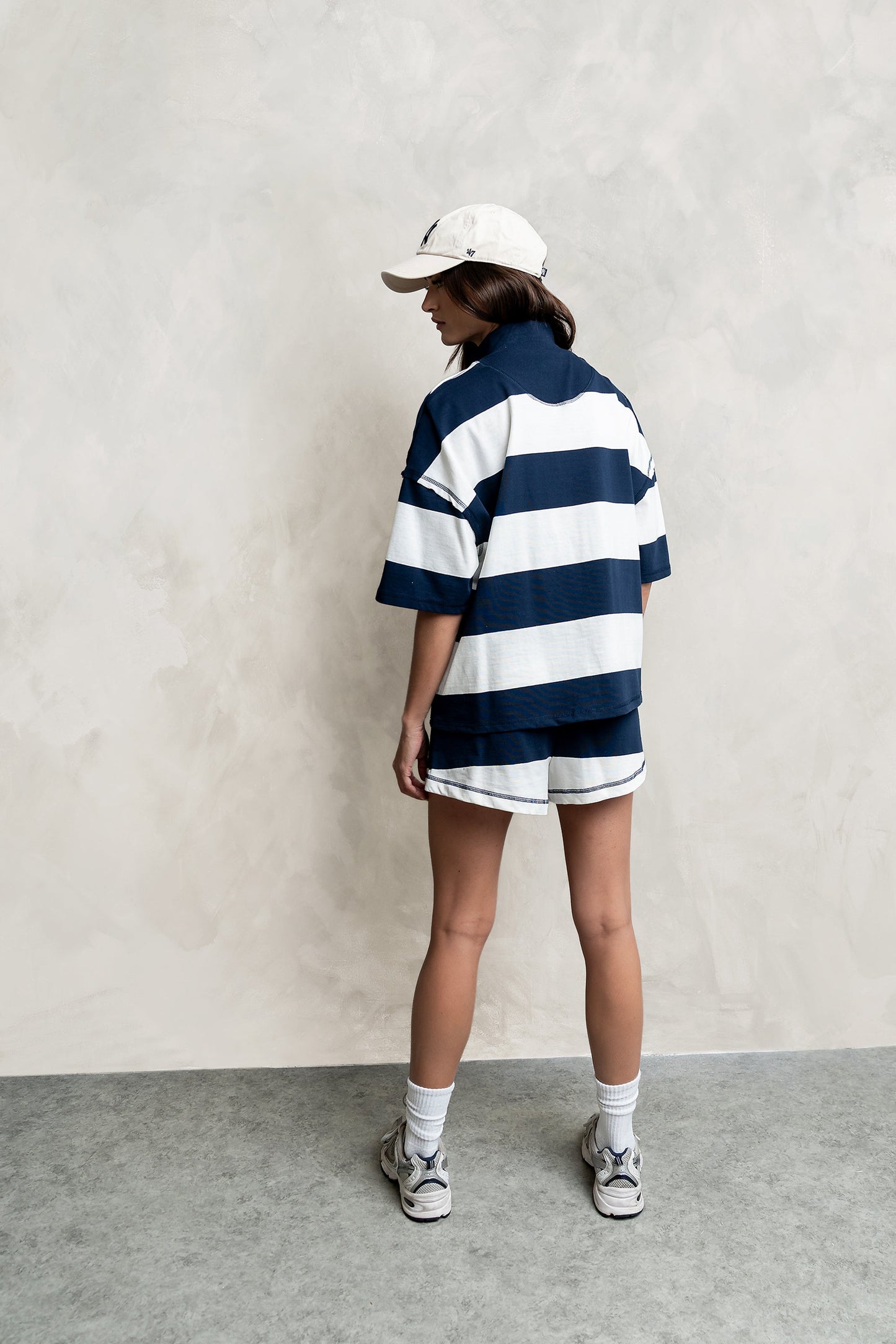 Farah Striped Quarter Zip Top in Navy