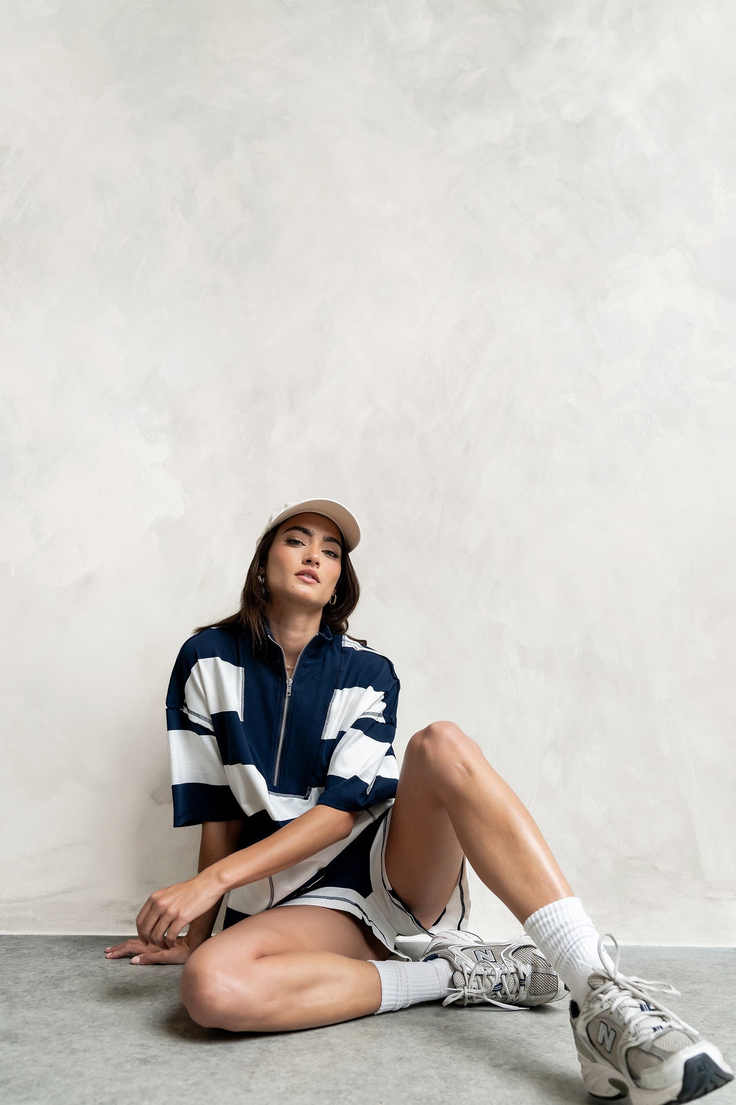 Farah Striped Quarter Zip Top in Navy