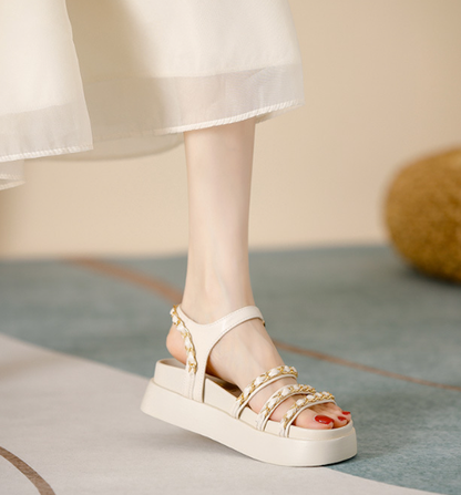 Comfotable Pu Chain Adjusting Buckle Thick Bottom Sandals