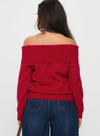 Jaycelyn Off Shoulder Knit Sweater Red