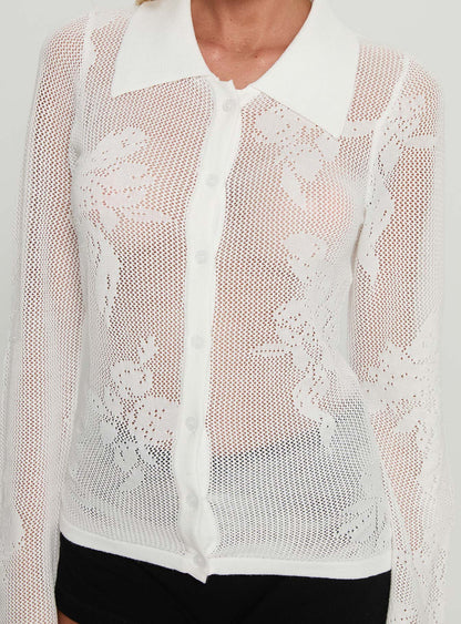Marcita Floral Knit Longline Shirt White