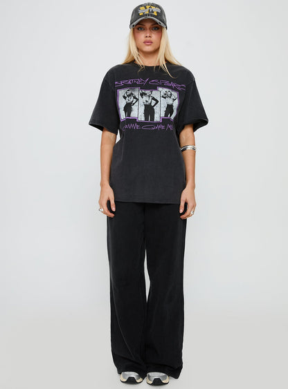Britney Spears Gimme More Oversized Graphic Top Washed Black