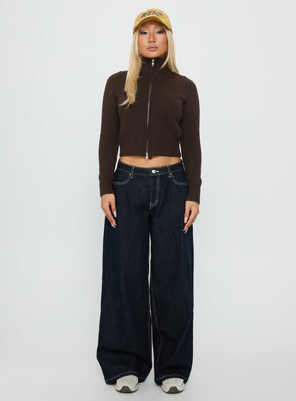 So Exclusive Zip Through Knit Jumper Brown