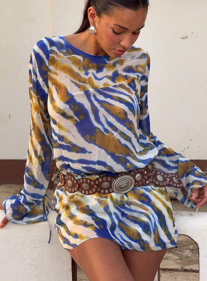 Get Closer Backless Romper Blue Zebra