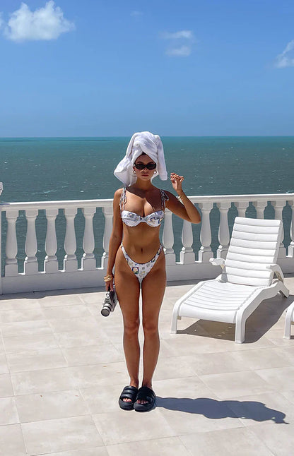 9.0 Swim White Italia Print Bianca Bikini Bottoms