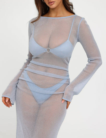 ALAYNA THREE PIECE MAXI DRESS - BLUE : PALE BLUE