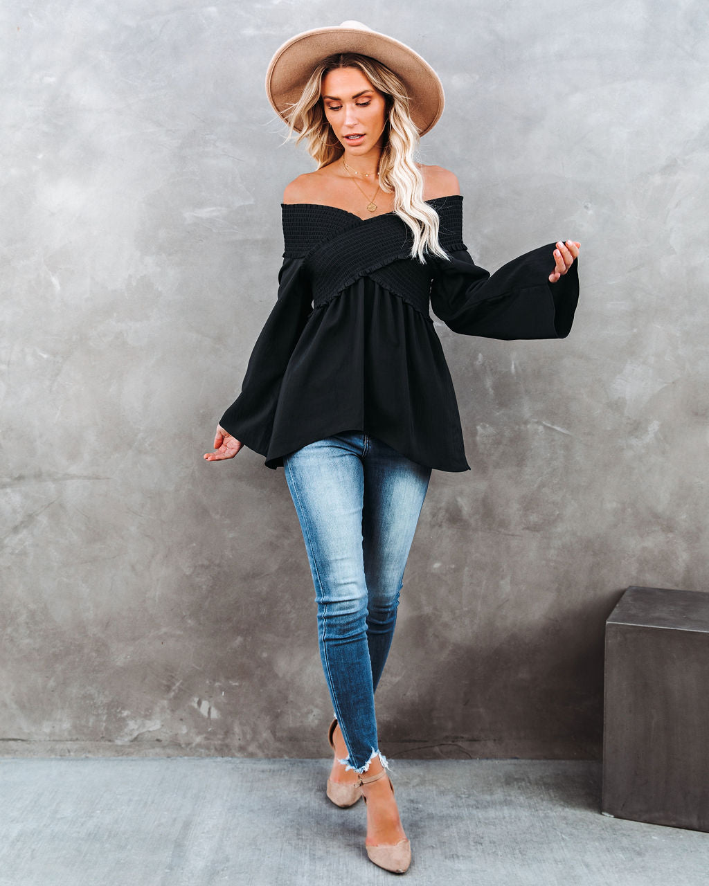 Ascension Smocked Off The Shoulder Top - Deep Sea