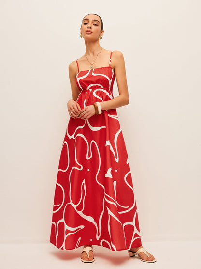 Printed Back Tie Detail Dress