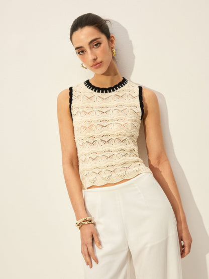 Crochet Contrast Trim Sweater Vest