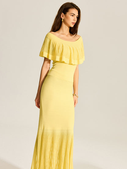 Tulle-Paneled Knitted Skirt