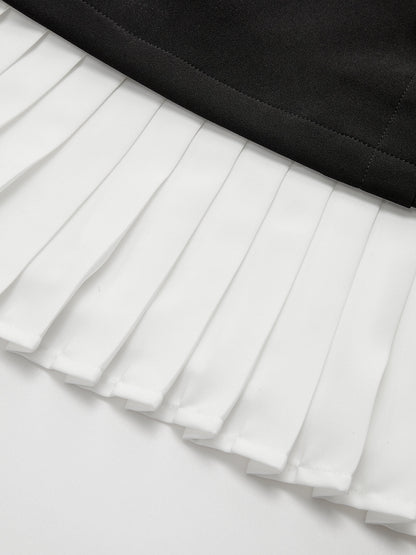 Pleated Hem Panel Asymmetric Metal Detail Mini Dress