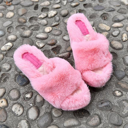 Chic Fur Platform Wedge Slippers