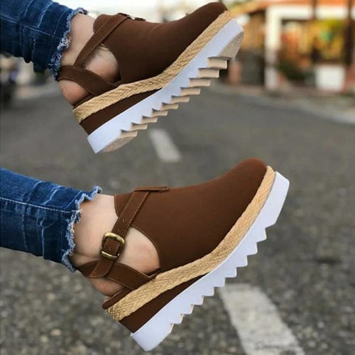 Closed Toe Ankle Strap Buckle Slingback Wedge Sandals