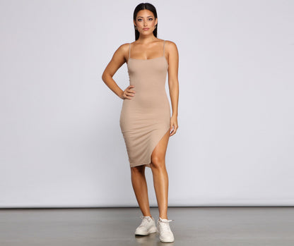 Basic Essential Ribbed Knit Midi Dress