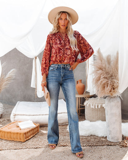 Bernal Printed Button Down Crop Blouse