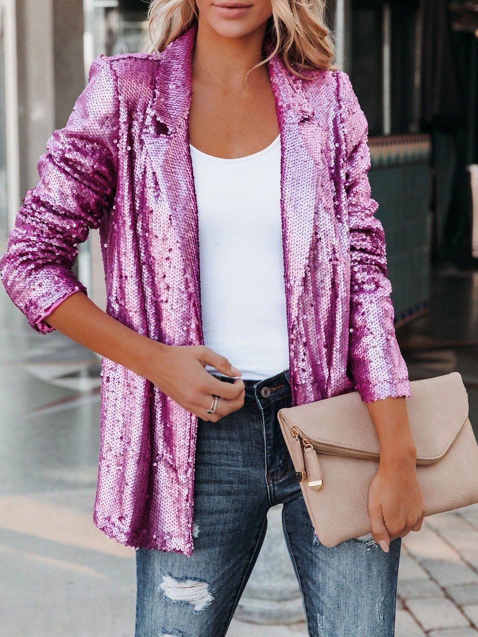 Blazers Fashion Sequin Lapel Long Sleeve Blazer