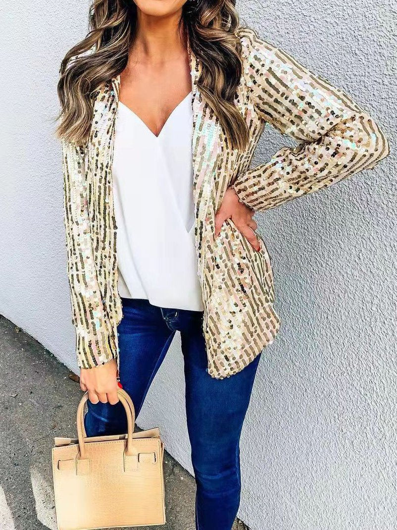 Blazers Fashion Sequin Lapel Long Sleeve Blazer