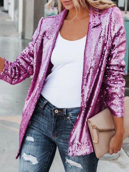 Blazers Fashion Sequin Lapel Long Sleeve Blazer