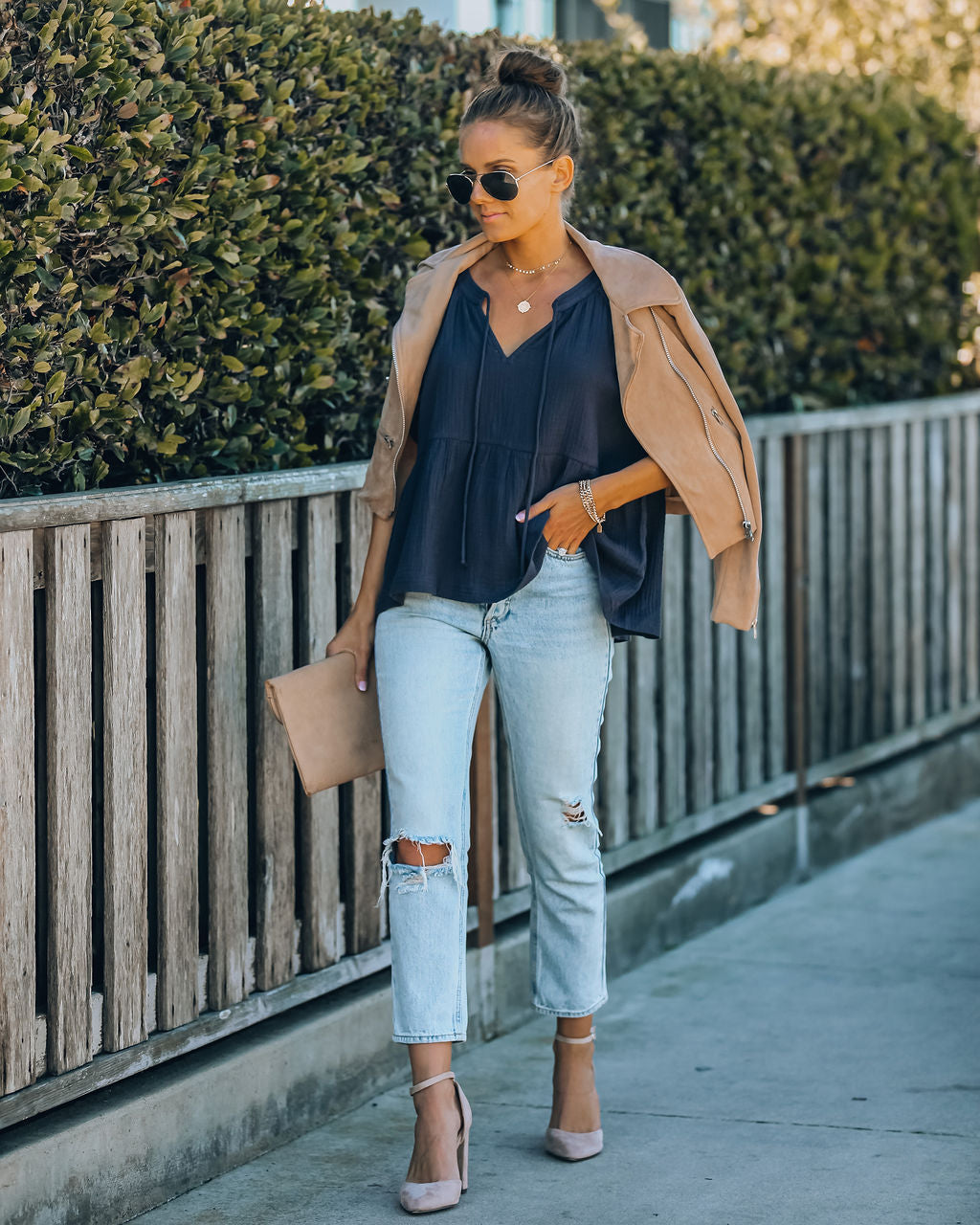 Candid Cotton Peplum Top - Navy