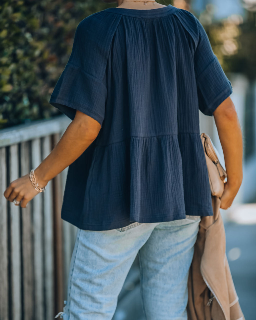 Candid Cotton Peplum Top - Navy