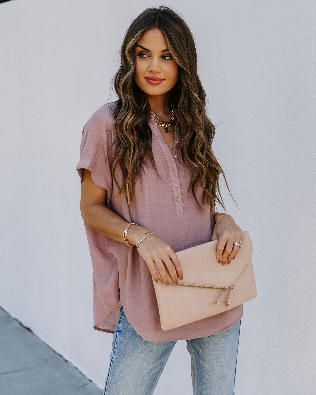 Chance Collared Woven Top - Mauve