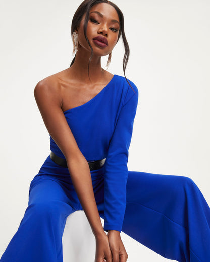 Elodie One Shoulder Drape Jumpsuit - Cobalt
