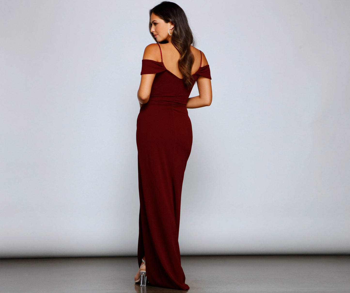 Eva Off-The-Shoulder Wrap-Front Formal Dress