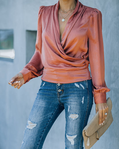Exceptional Drape Blouse - Rust