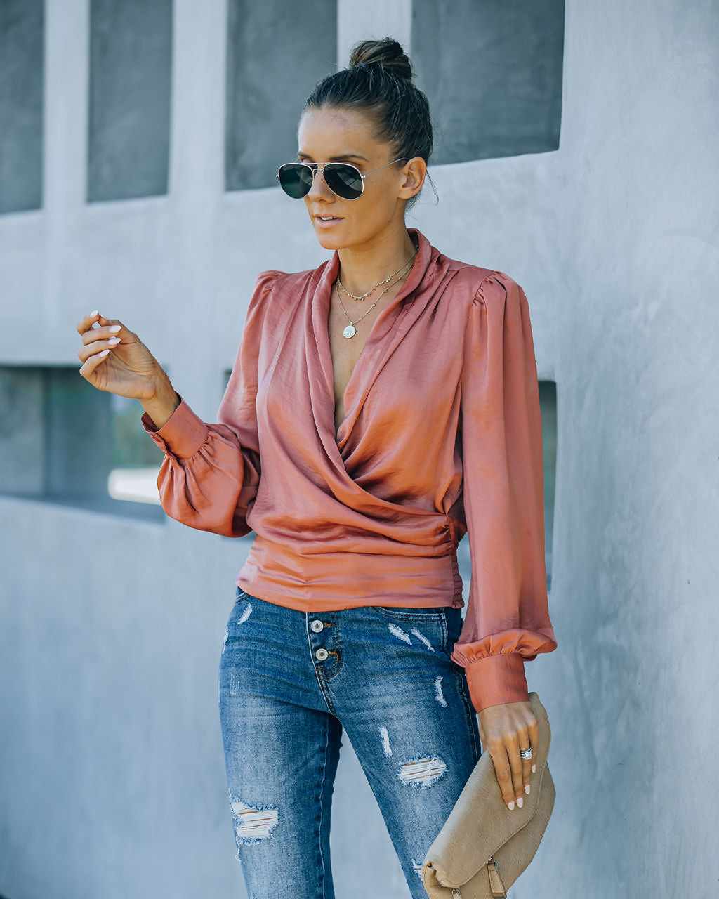 Exceptional Drape Blouse - Rust