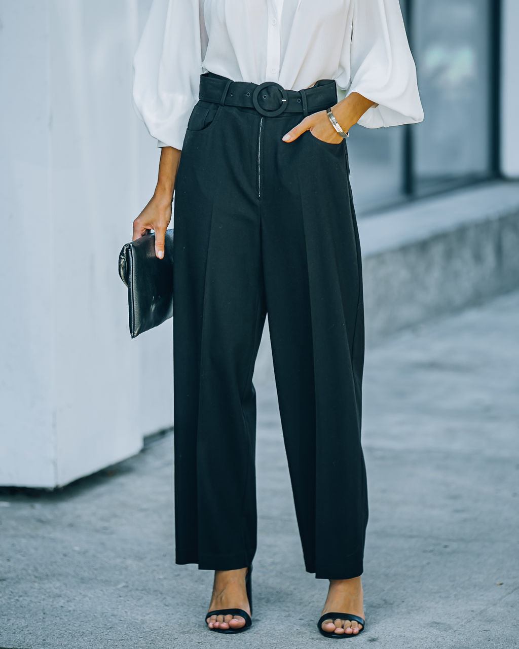 Cambria Pocketed High Rise Belted Trousers - Black - SALE