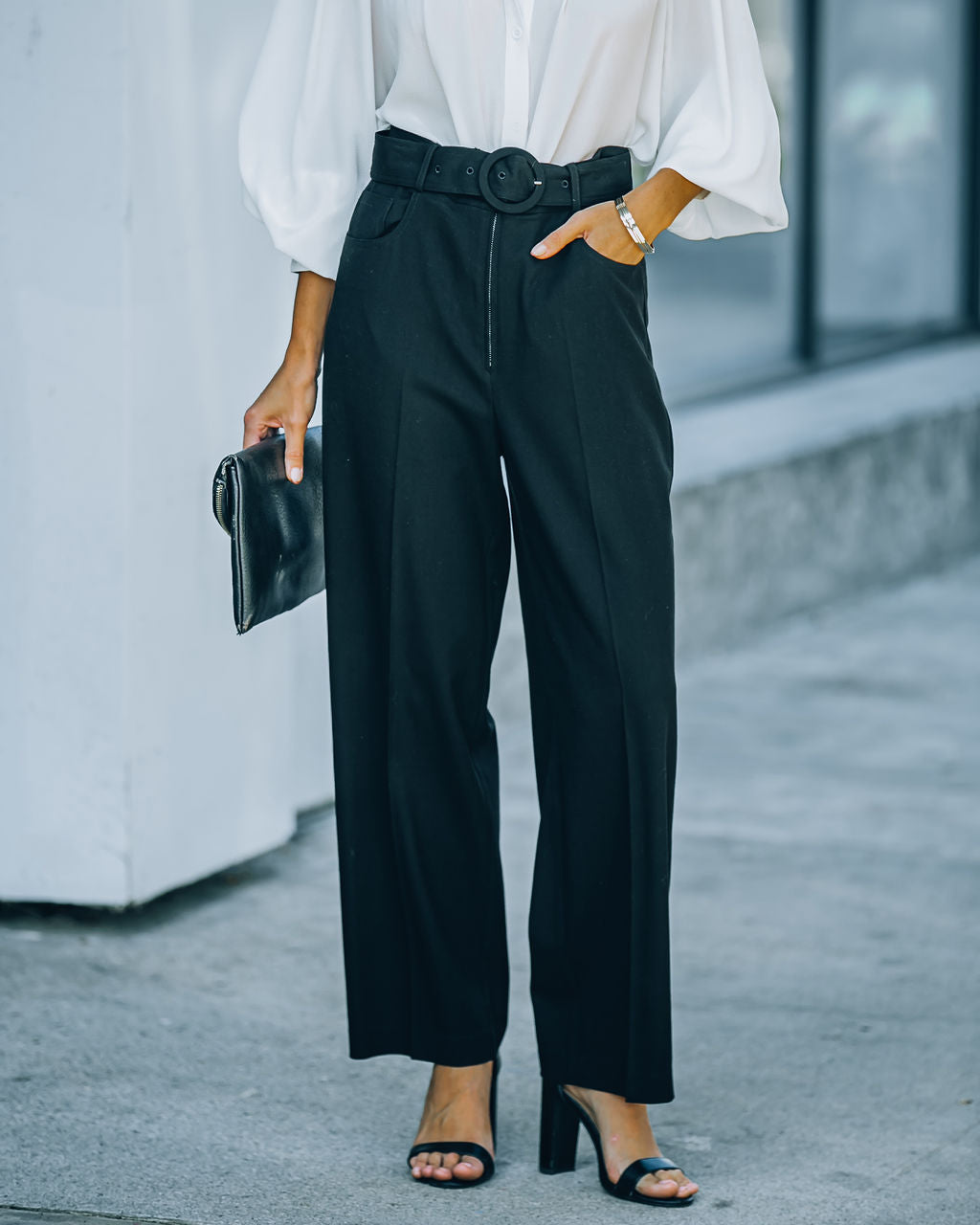 Cambria Pocketed High Rise Belted Trousers - Black - SALE