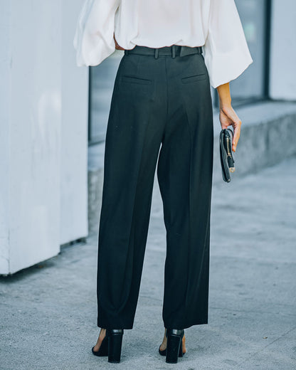 Cambria Pocketed High Rise Belted Trousers - Black - SALE