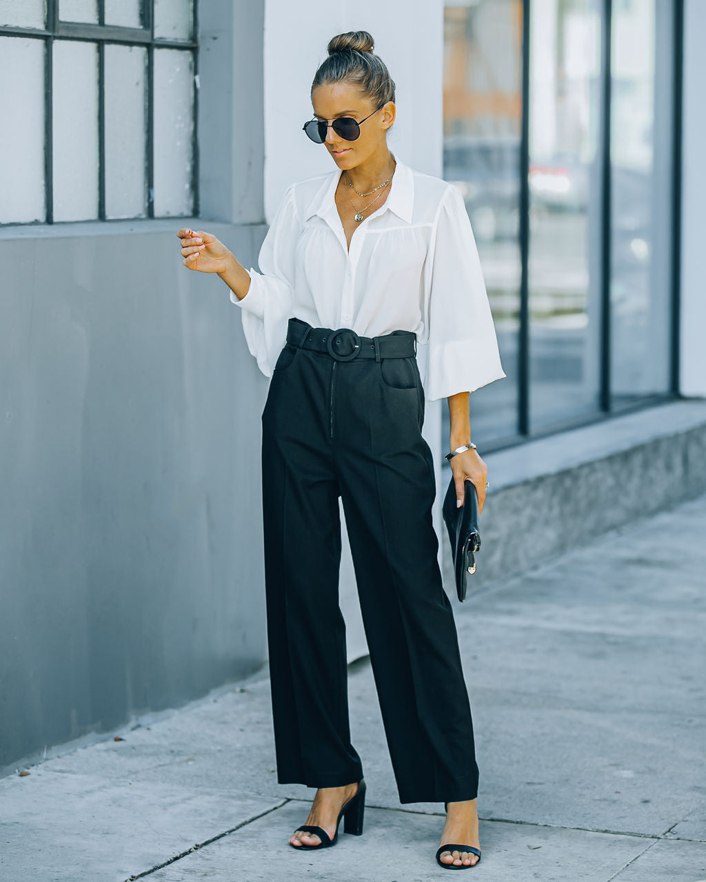 Cambria Pocketed High Rise Belted Trousers - Black - SALE