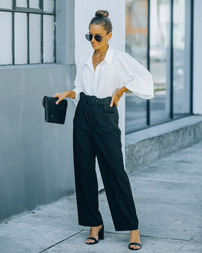 Cambria Pocketed High Rise Belted Trousers - Black - SALE
