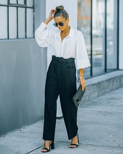 Cambria Pocketed High Rise Belted Trousers - Black - SALE