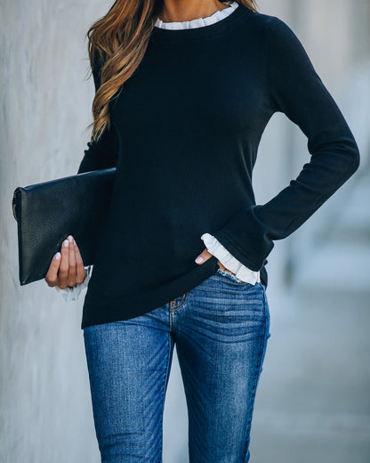 France Contrast Ruffle Sweater Top