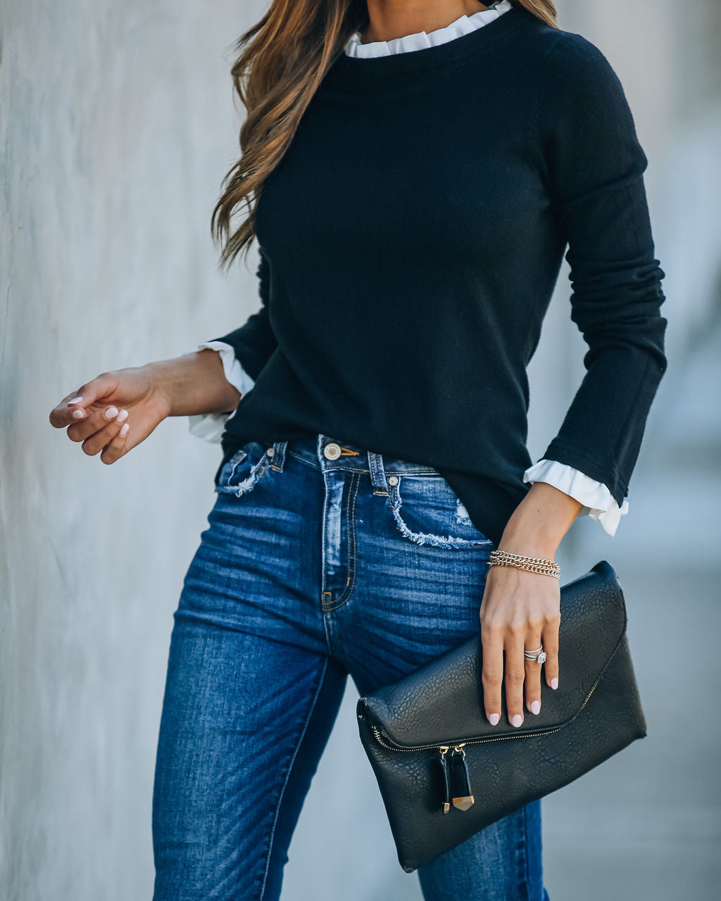 France Contrast Ruffle Sweater Top