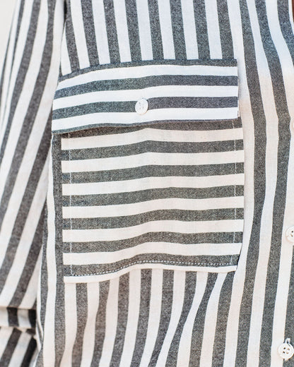 Greenport Cotton Blend Striped Button Down Top - Asphalt